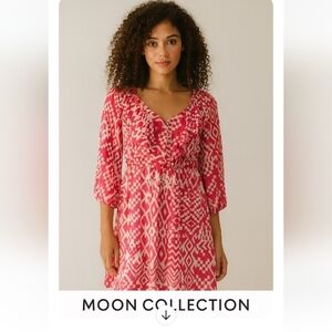 MOON COLLECTION  PINK AND WHITE BOHO DRESS, MEDIUM